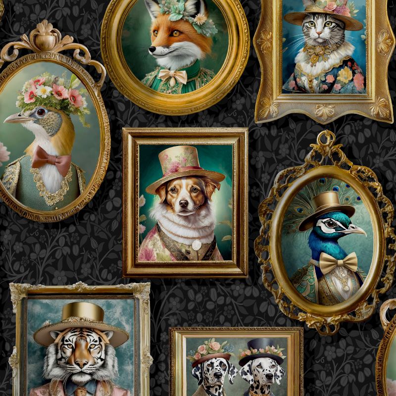 Regal Beasts Wallpaper Charcoal Sample