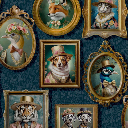 Regal Beasts Wallpaper Navy Sample