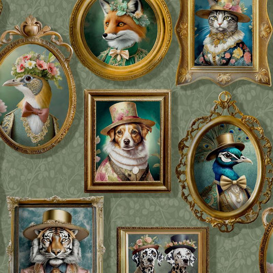 Regal Beasts Wallpaper Sage Sample