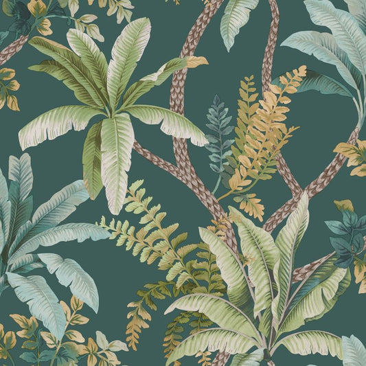 Trailing Palm Wallpaper Teal Sample