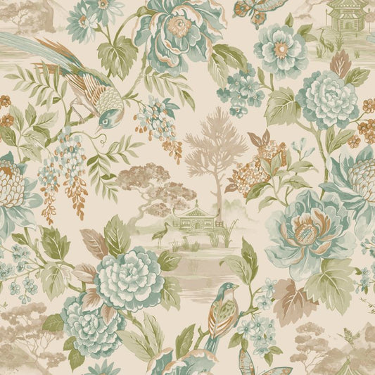 Scenic Bird Trail Wallpaper Teal / Orange Sample
