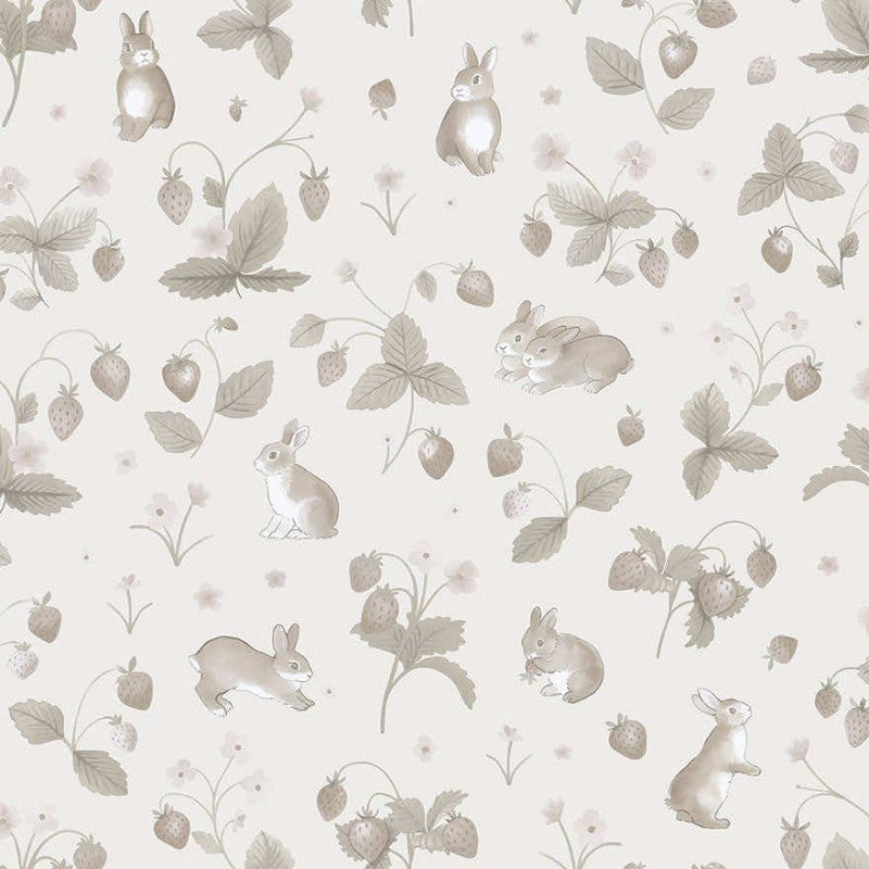 Bunnies & Berries Wallpaper Neutral Sample
