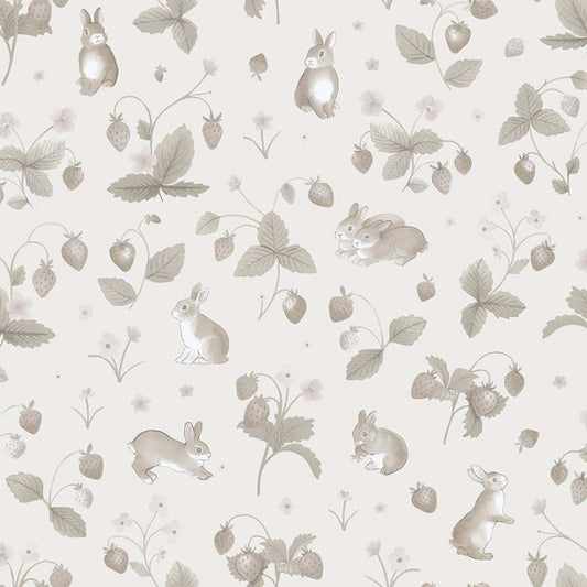 Bunnies & Berries Wallpaper Neutral Sample