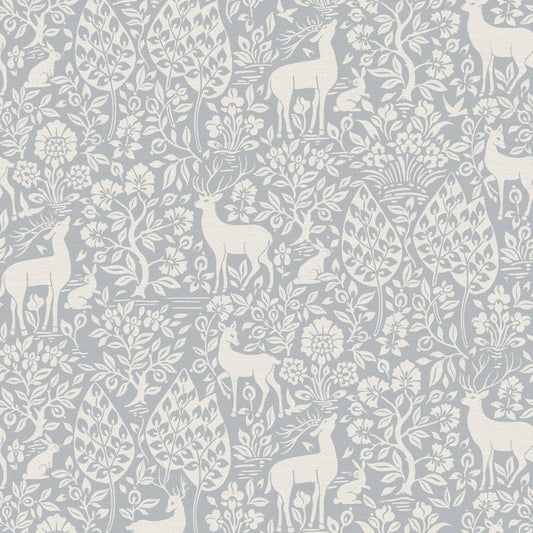 Deer Woods Woodland Wallpaper - Blue Sample