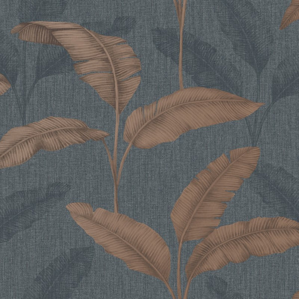 Amara Palm Leaf Navy Wallpaper Sample