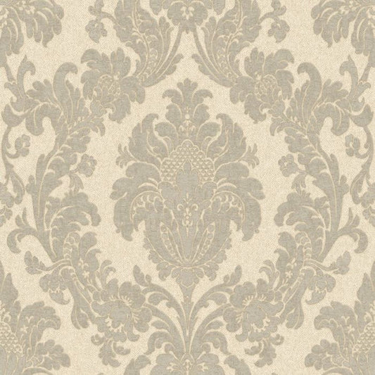 Ciara Glitter Damask Wallpaper - Soft Silver Sample