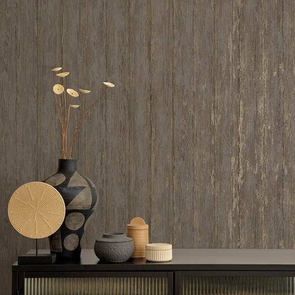 Sapele Distressed Wood Panel Wallpaper