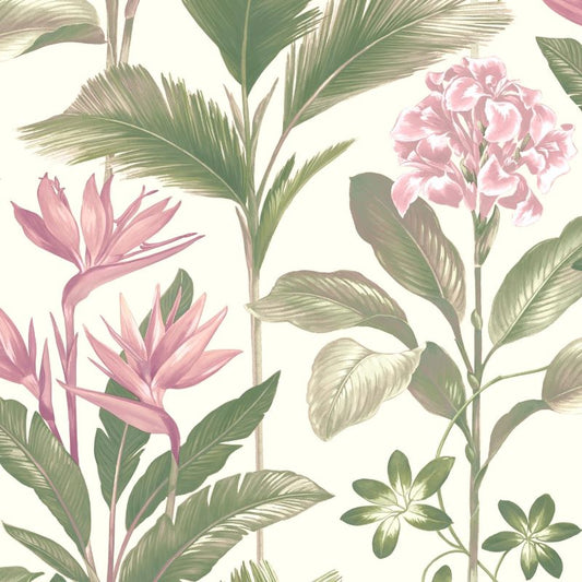 Oliana Floral Wallpaper Green/ Pink Sample