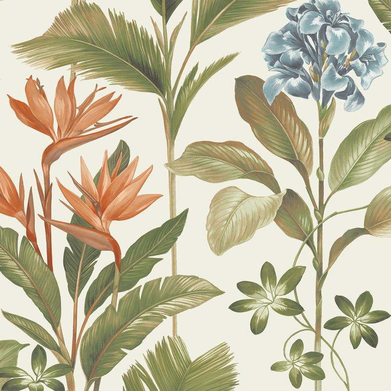 Oliana Floral Wallpaper Green/ Orange Sample