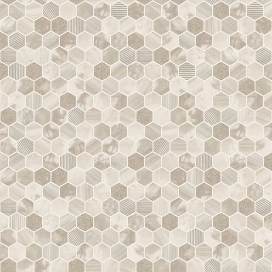 Hexara Tile Mosaic Wallpaper - Cream Sample