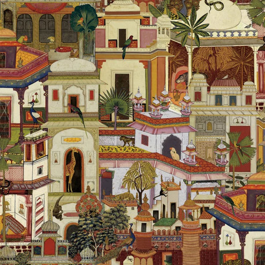 Civita Moroccan Building and Jungle Animal Multi Wallpaper Sample