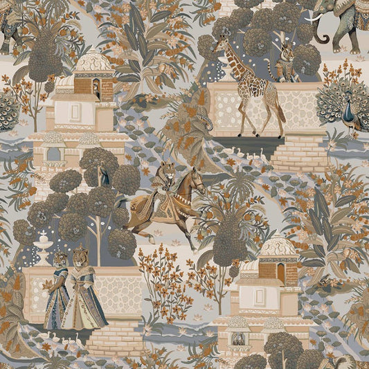 Jal Mahal Animal Wallpaper Sample - Navy/Orange