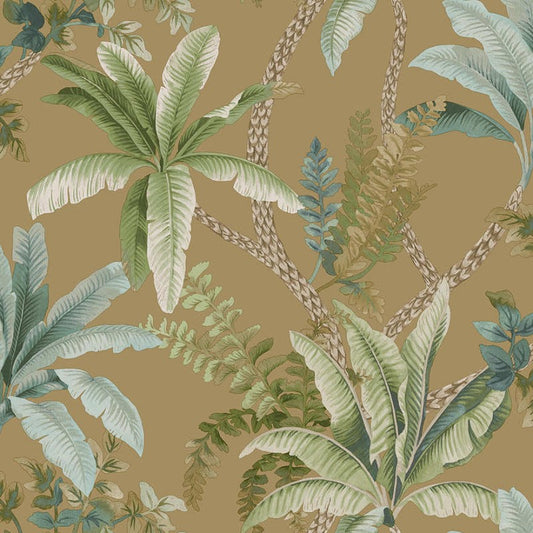 Saranda Tropical Palms Wallpaper Sample - Gold