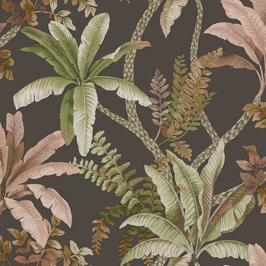 Saranda Tropical Palms Wallpaper Sample - Charcoal