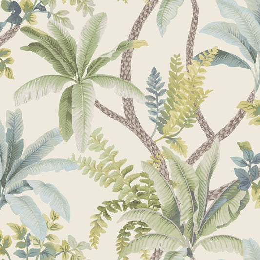 Saranda Tropical Palms Wallpaper Sample - Green/Cream