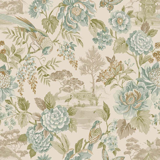 Hana Floral Blossom Wallpaper Sample - Teal/Orange