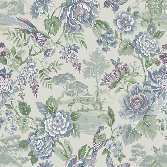 Hana Floral Blossom Wallpaper Sample - Blue