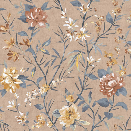 Sazanka Floral Wallpaper Sample - Coral