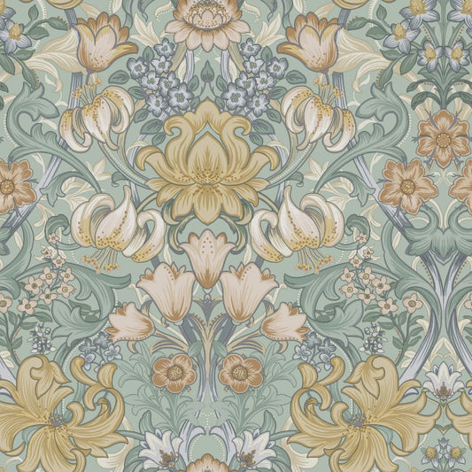 Fleurmont Ornate Floral Wallpaper Sample - Aqua/Multi