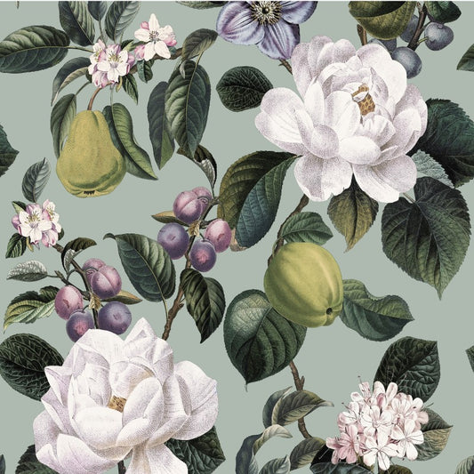 Pendula Floral Wallpaper Sample - Aqua