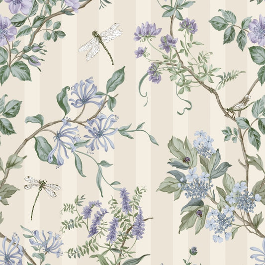 Camberley Floral Trail Wallpaper Sample - Neutral/Blue