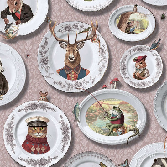 Tales Of The Manor Quirky Animal Wallpaper Sample - Blush