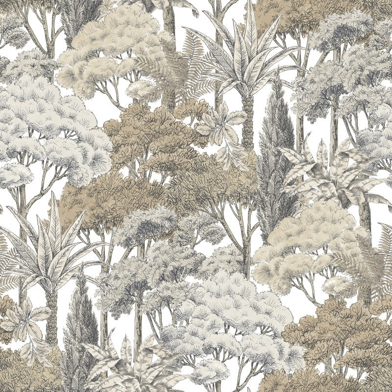 Karuna Sketched Forest Trees Wallpaper - Taupe Sample