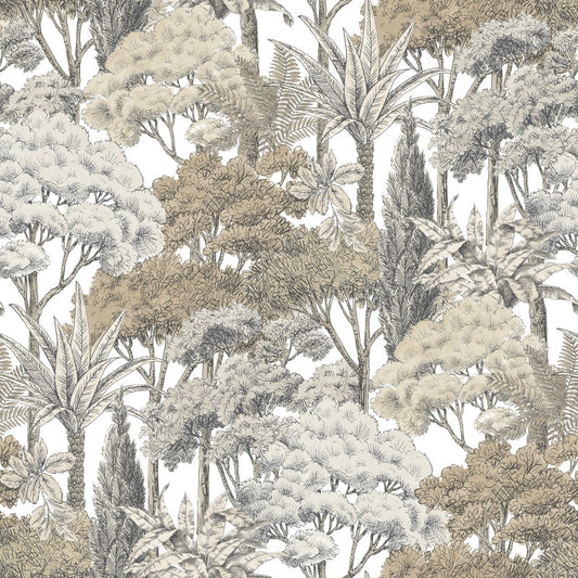Karuna Sketched Forest Trees Wallpaper - Taupe Sample