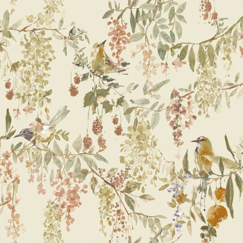 Blackberry Trail Floral Cream Wallpaper Sample