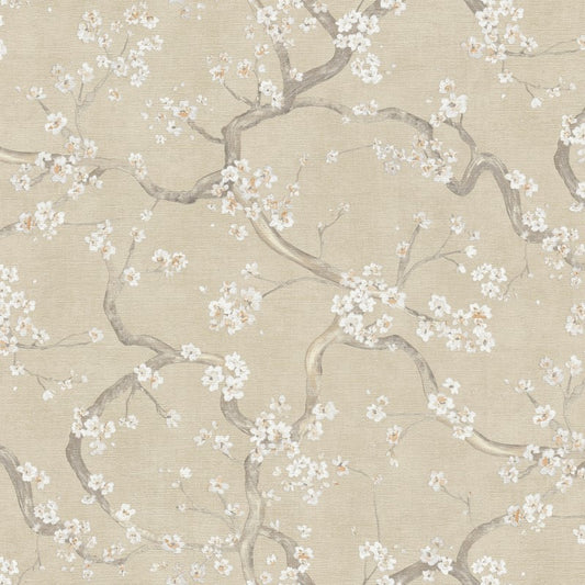 Cherry Blossom Tree Textured Cream Wallpaper Sample