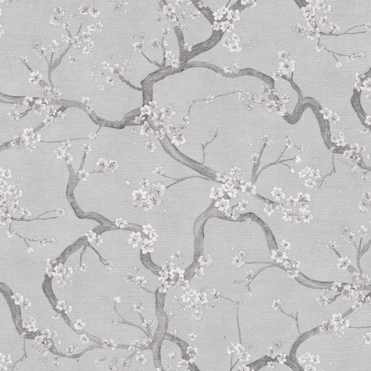 Cherry Blossom Tree Textured Grey Wallpaper Sample
