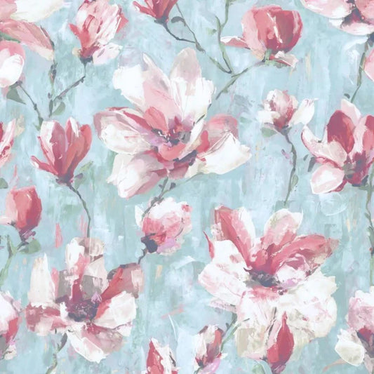 Camille Floral Wallpaper - Teal & Pink Sample