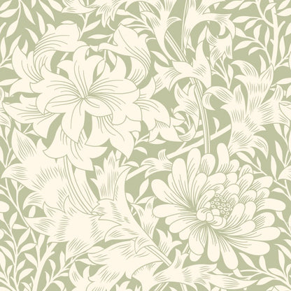Hoopla Chrysanthemum Sage Green Wallpaper