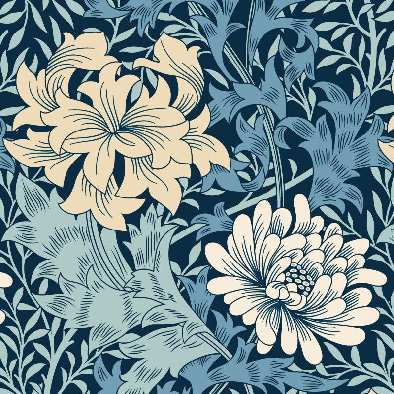 Hoopla Chrysanthemum Navy Blue Wallpaper