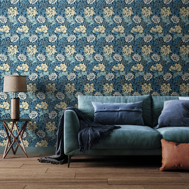 Hoopla Chrysanthemum Navy Blue Living Room