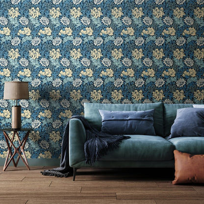 Hoopla Chrysanthemum Navy Blue Living Room