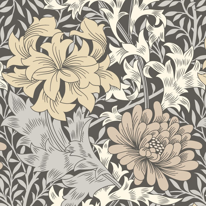 Hoopla Chrysanthemum Black Wallpaper