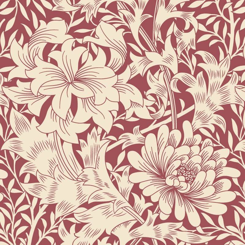Hoopla Chrysanthemum Ruby Red Wallpaper