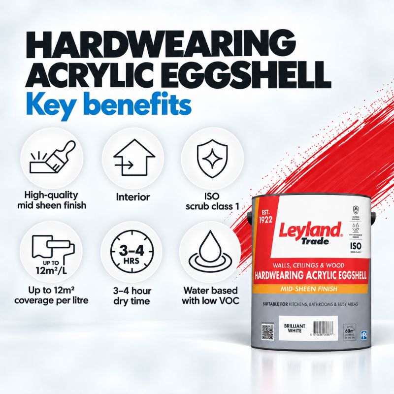Leyland Trade Hardwearing Acrylic Eggshell - Brilliant White/Magnolia