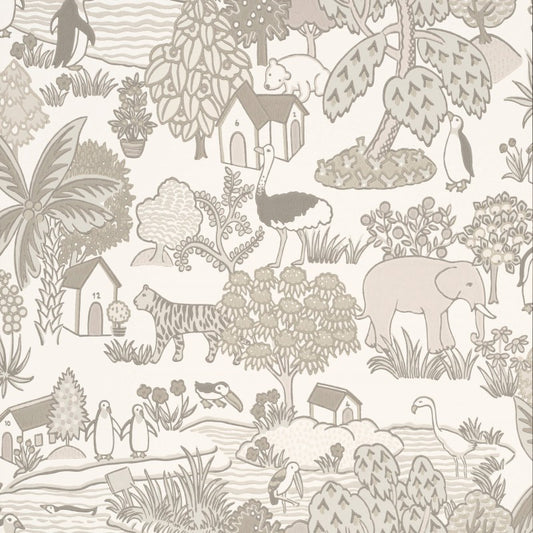 Little Greene Animal Kingdom Wallpaper Sample - Portland Stone