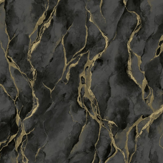 Pandora Marble Effect Wallpaper Black/Gold Sample