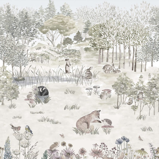 Little Greene Potter's Woodland Mural Wallpaper Sample - Solstice