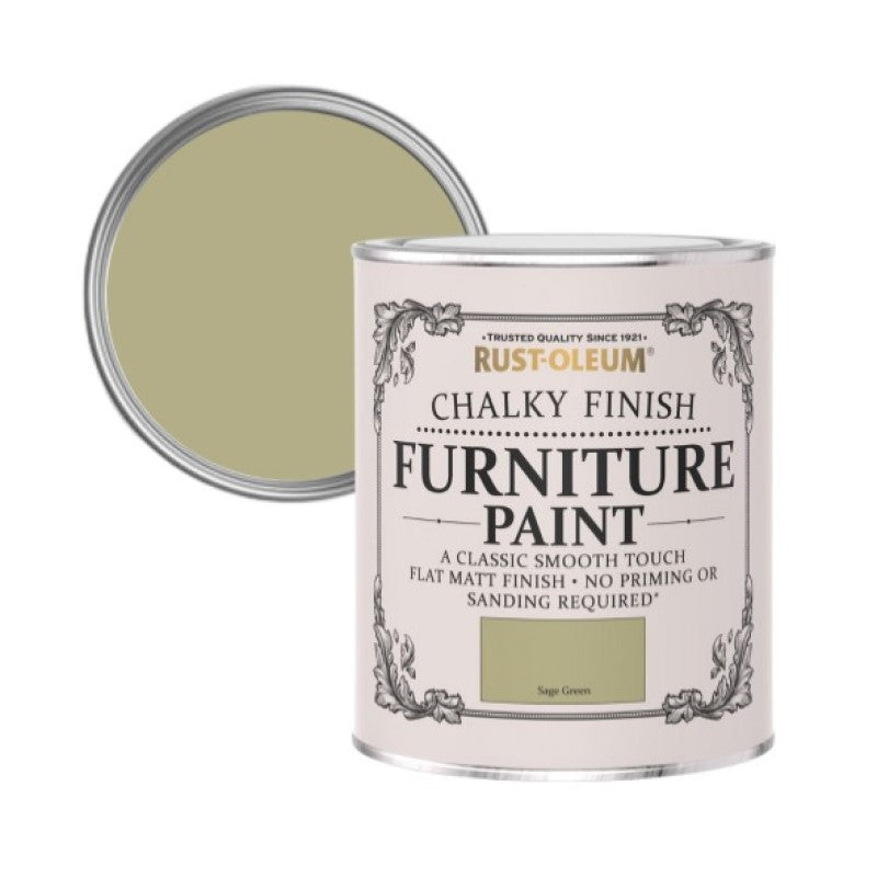 Rust Oleum Chalky Finish Furniture Paint - Sage Green - 750ml