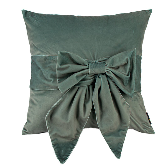 Malini Sage Velvet Tiedup Bow Cushion