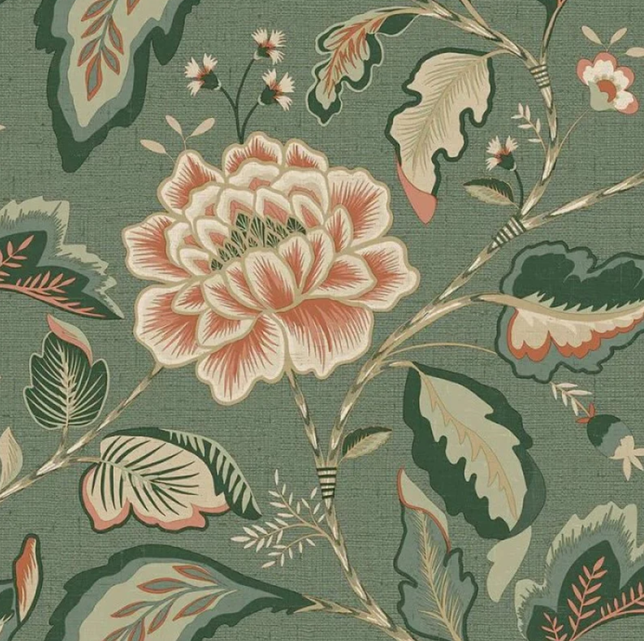 Maya Leaf Trail Wallpaper - Dark Green Sample