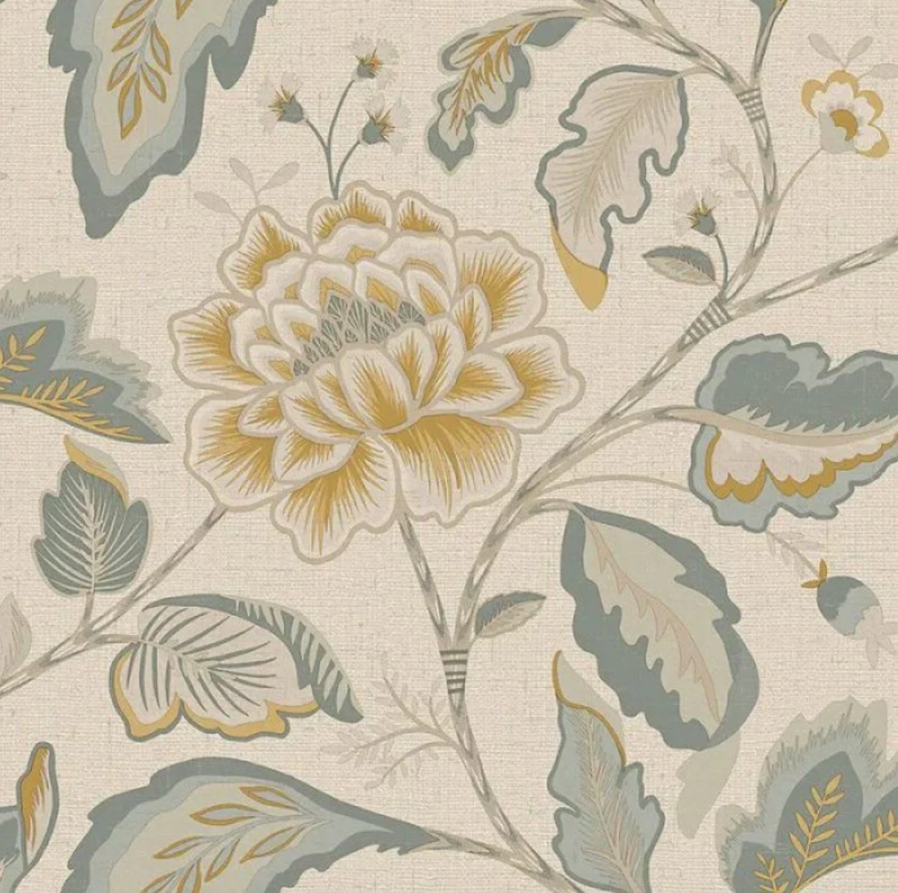 Maya Leaf Trail Wallpaper - Blue/Cream Sample