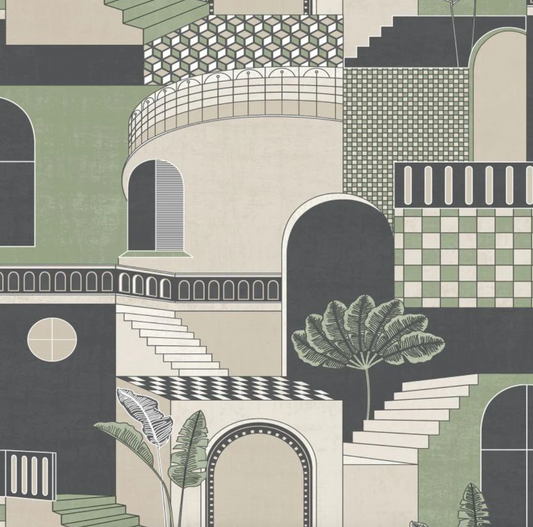 Medina Mediterranean Building Wallpaper Green Sample