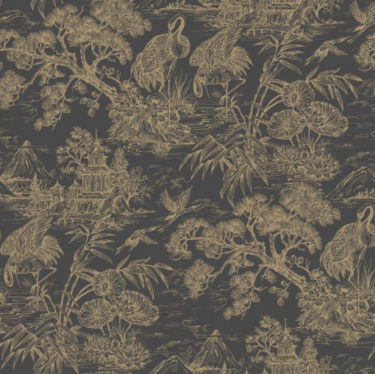 Natoru Oriental Wallpaper - Charcoal & Gold Sample