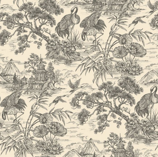 Natoru Oriental Wallpaper - Charcoal & Cream Sample