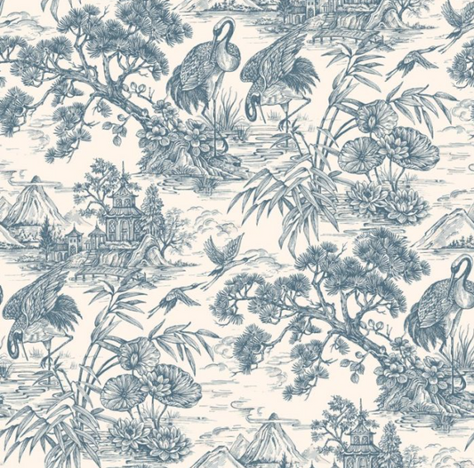Natoru Oriental Wallpaper - Navy & Cream Sample